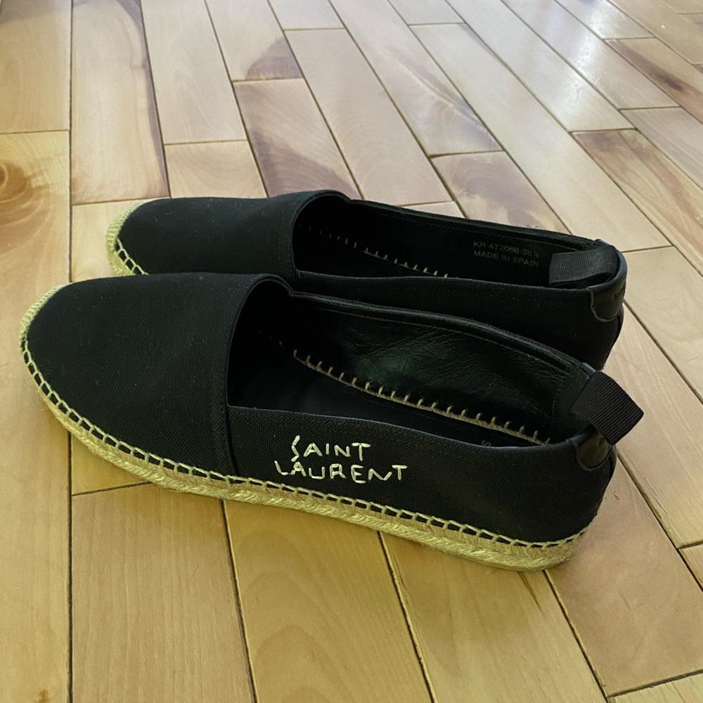 Saint Laurent Embroidered Espadrilles, black 36 ½